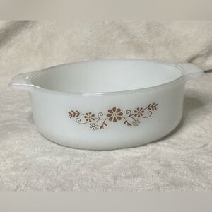 VTG Dynaware PYR-O-REY Pyrorey Milk White Casserole Bowl Brown Flower 8in (GC)